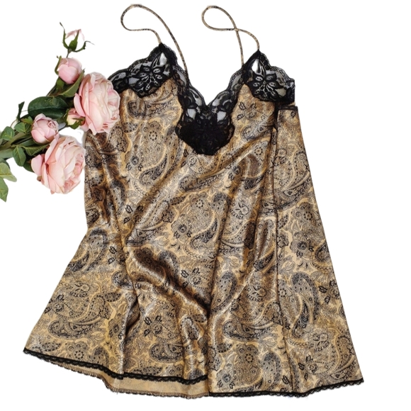 Lucie Ann II Vintage Paisley Silky Floral Lace Slip Top Nighty Teddy Lin… - Picture 2 of 16